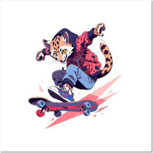 leopard skater Posters and Art